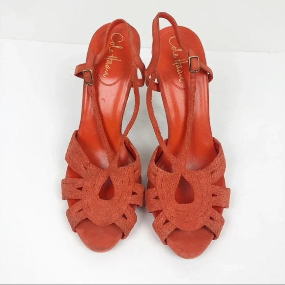 Cole Haan | Orange Tangerine Suede Strappy Heels - Picture 3 of 8
